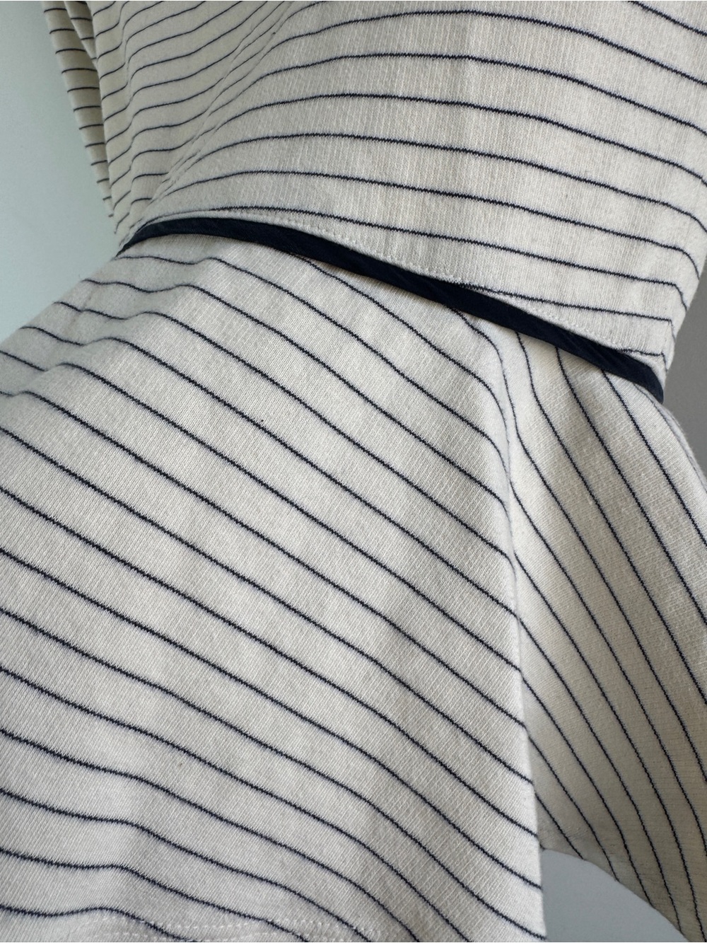 The Row Striped Peplum Top Ivory Navy Minimalist Luxury Long Sleeve XS Fitted - Picture 8 of 16